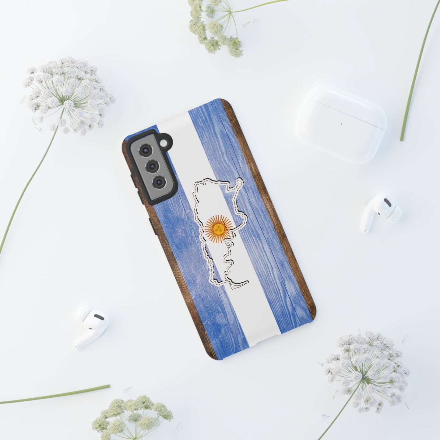 Argentina Flag Phone Case Samsung Tough Protective Cover Argentinean Pride Hard Plastic Map Argentinian Design Argentina Souvenir Wood Design Style