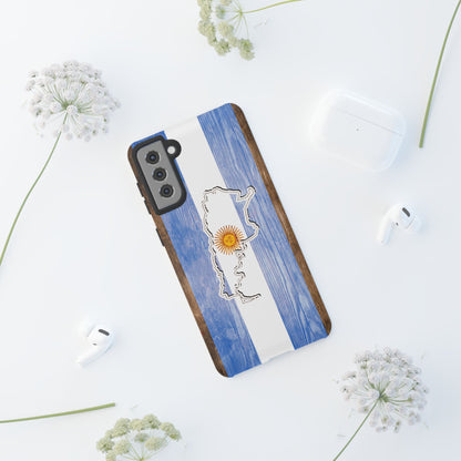 Argentina Flag Phone Case Samsung Tough Protective Cover Argentinean Pride Hard Plastic Map Argentinian Design Argentina Souvenir Wood Design Style