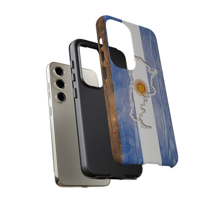 Argentina Flag Phone Case Samsung Tough Protective Cover Argentinean Pride Hard Plastic Map Argentinian Design Argentina Souvenir Wood Design Style